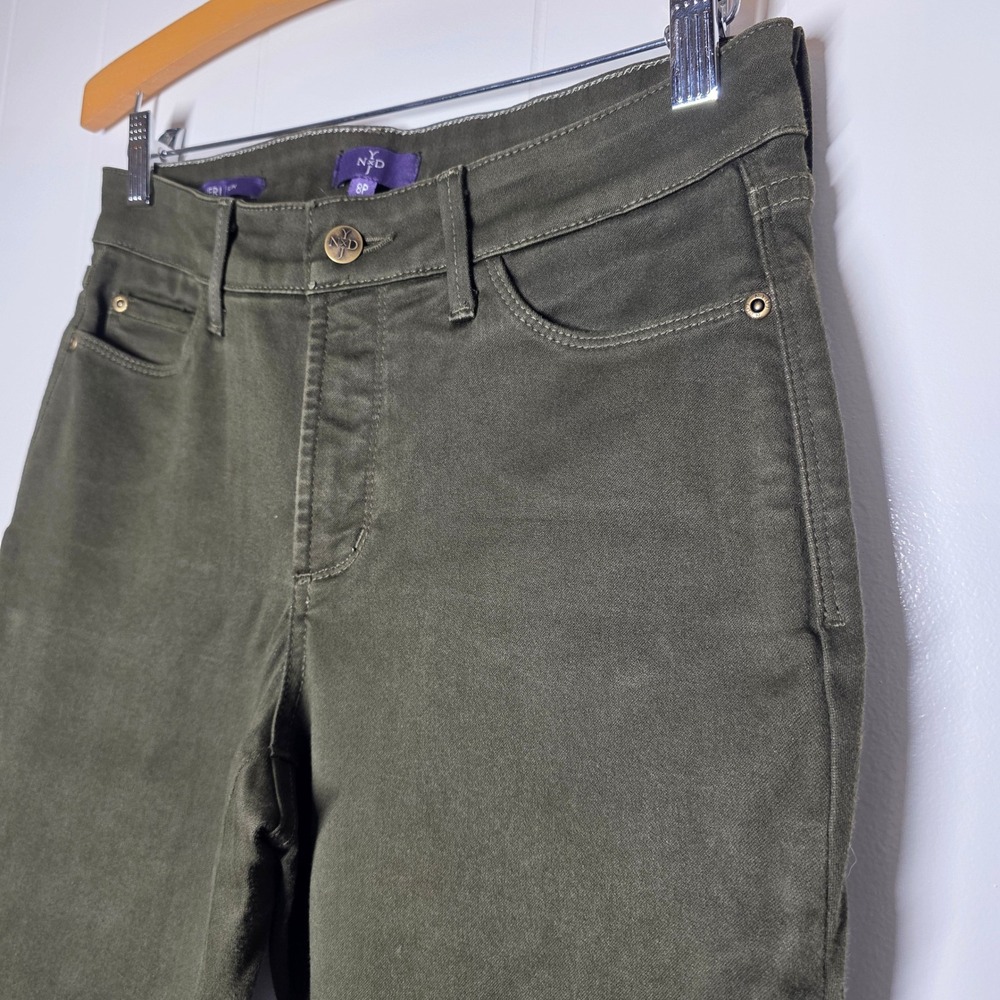 NYDJ Sheri Slim Jeans 8P Olive Green Lift Tuck Stretch Denim Petite Pants